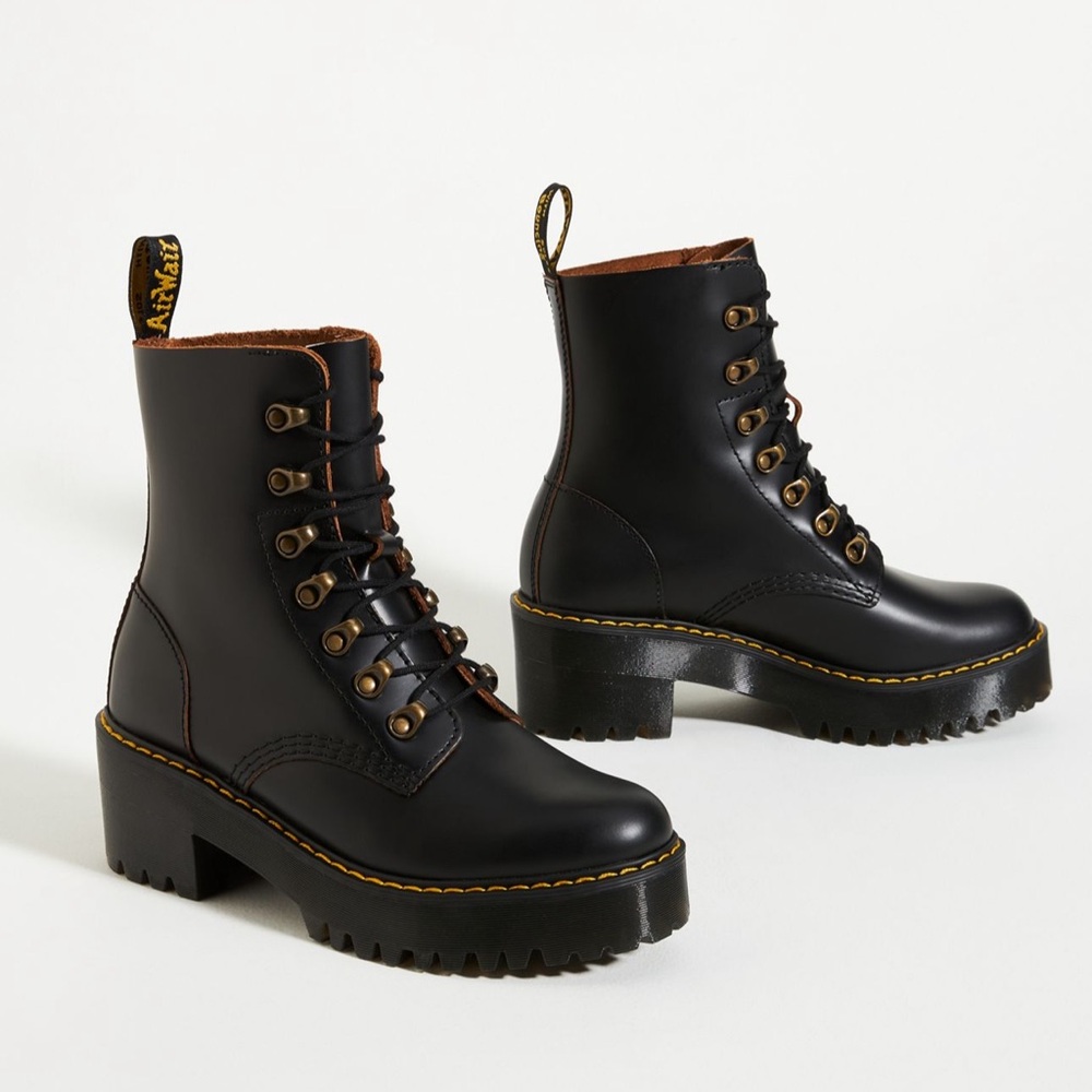 Dr. Martens Leona Black Platform Boots
